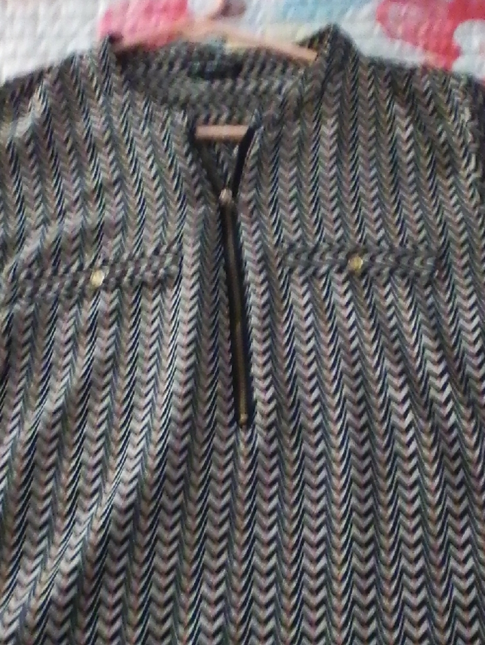 Unique Spectrum Black and White Chevron Zip Front Women's Top